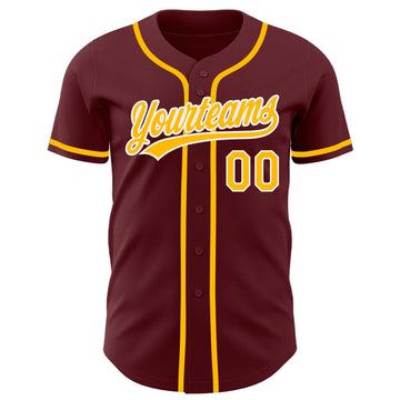 Custom Burgundy Gold-White Authentic Baseball Jersey