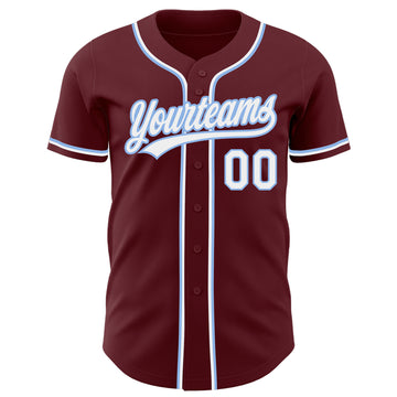 Custom Burgundy White-Light Blue Authentic Baseball Jersey