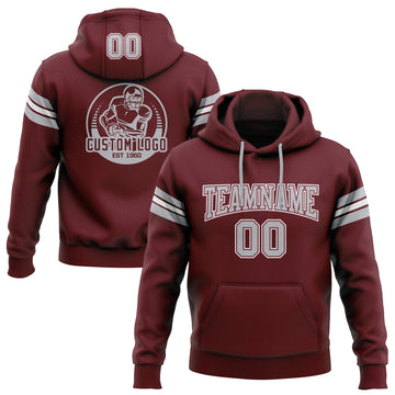 Custom Stitched Burgundy Gray-White Football Pullover Sweatshirt Hoodie