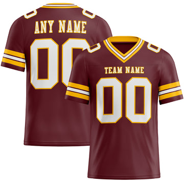 Custom Burgundy White-Gold Mesh Authentic Football Jersey