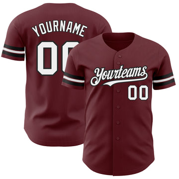 Custom Burgundy White-Black Authentic Baseball Jersey