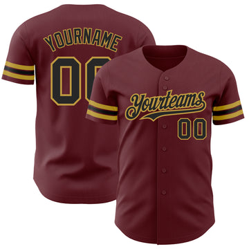 Custom Burgundy Black-Old Gold Authentic Baseball Jersey