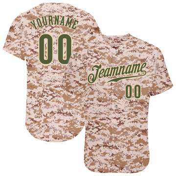 Custom Camo Olive-Cream Authentic Salute To Service Baseball Jersey