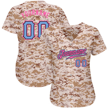 Cheap Custom Camo Light Blue-Pink Authentic Baseball Jersey Free