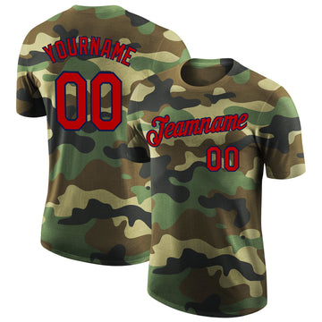 Custom Camo Red-Navy Performance Salute To Service T-Shirt