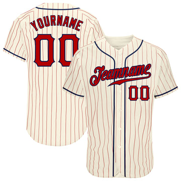 Custom Cream Red Pinstripe Red-Navy Authentic Baseball Jersey