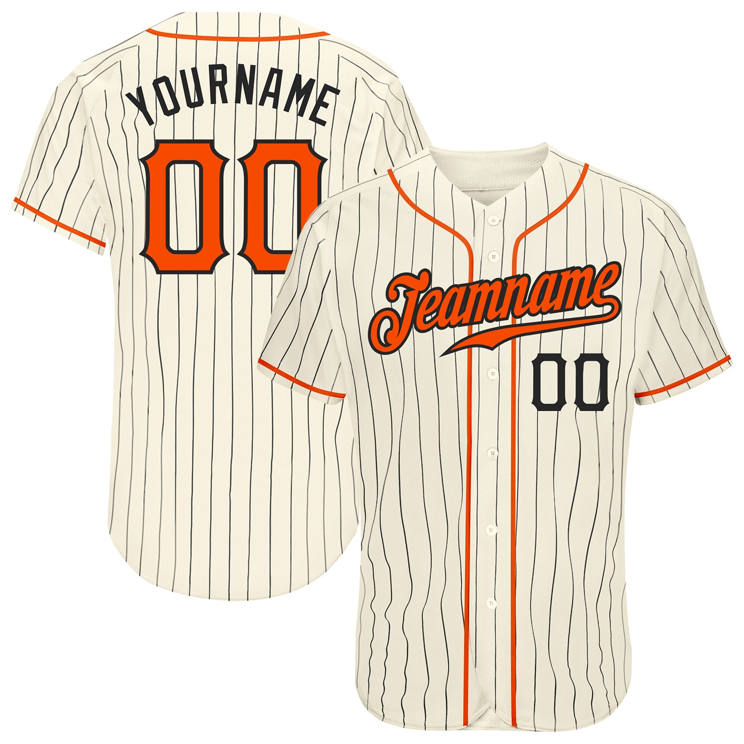 Custom Cream Black Pinstripe Orange-Black Authentic Baseball Jersey Discount