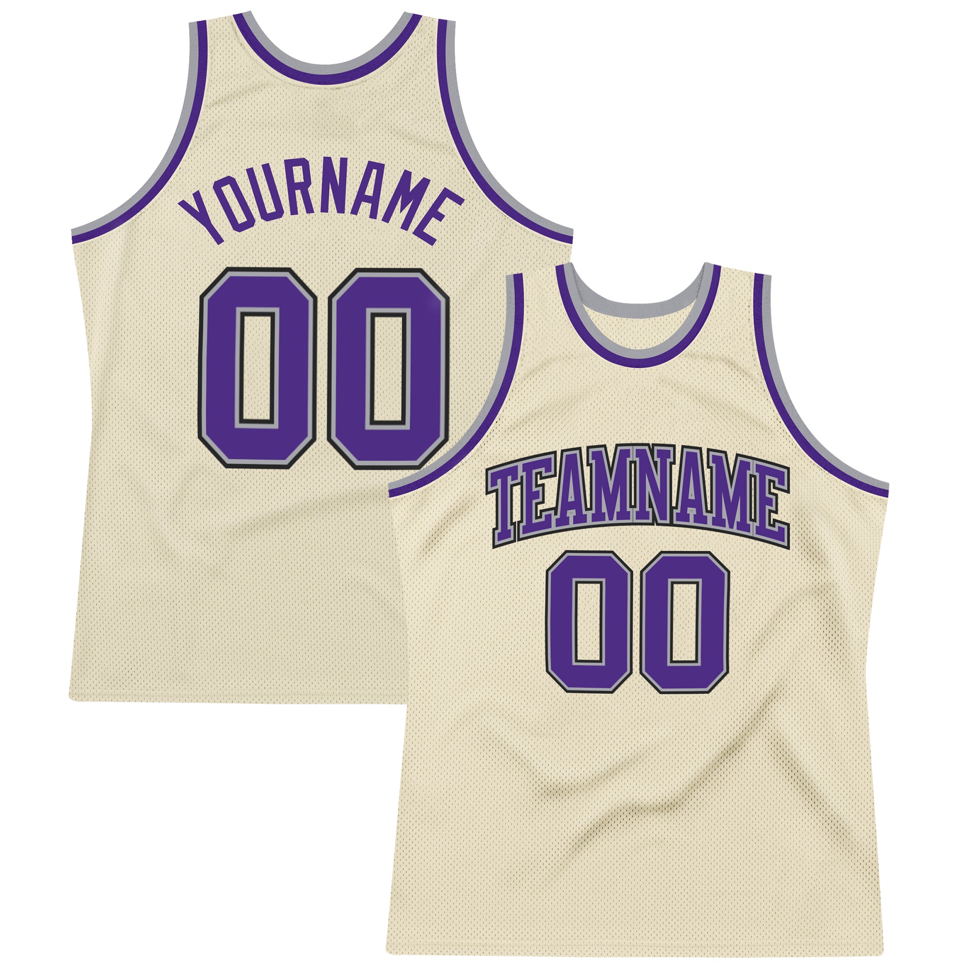 Custom Team Cream Basketball Authentic Black Throwback Jersey Purple