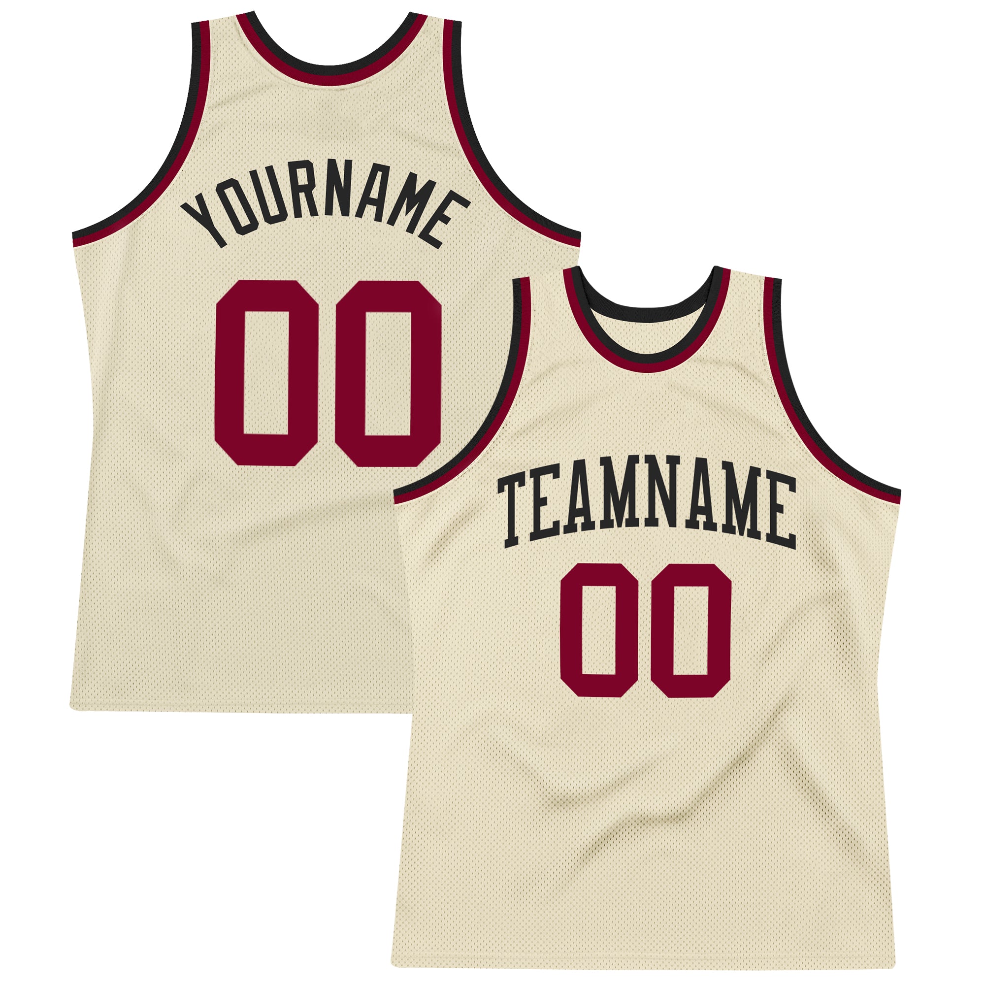 Custom Cream Black Pinstripe Maroon-Black Authentic Basketball