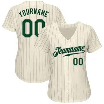 Custom Cream Gray Pinstripe Green-Gray Authentic Baseball Jersey