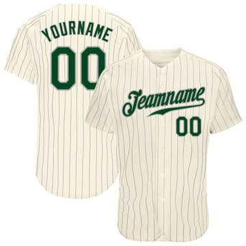 Custom Cream Gray Pinstripe Green-Gray Authentic Baseball Jersey