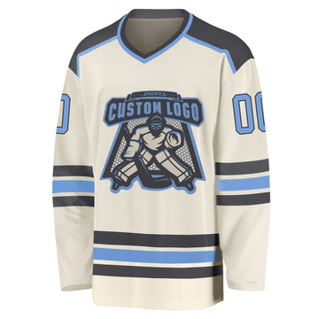 Custom Cream Light Blue-Steel Gray Hockey Jersey