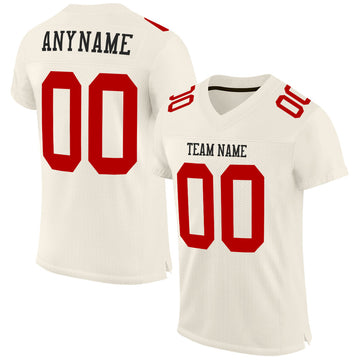 Custom Cream Red Mesh Authentic Football Jersey