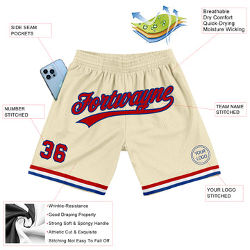 Custom Cream Red-Royal Authentic Throwback Basketball Shorts