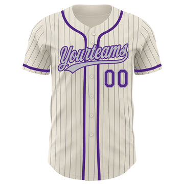Custom Cream Gray Pinstripe Purple Authentic Baseball Jersey