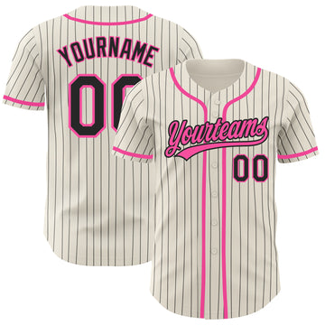 Custom Cream Black Pinstripe Pink Authentic Baseball Jersey