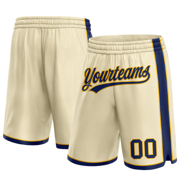 Custom Cream Navy-Gold Authentic Basketball Shorts
