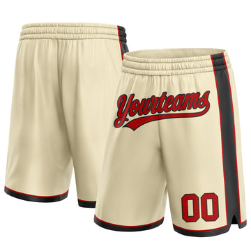 Custom Cream Red-Black Authentic Basketball Shorts