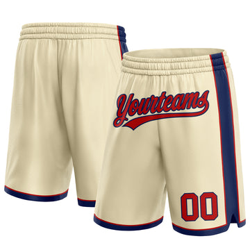 Custom Cream Red-Navy Authentic Basketball Shorts