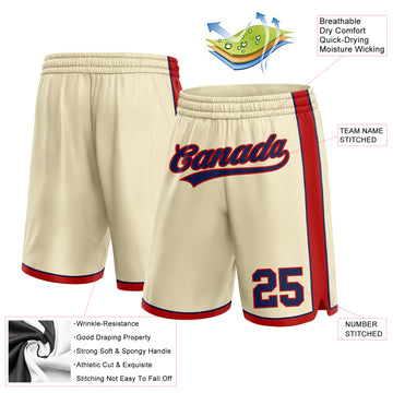 Custom Cream Navy-Red Authentic Basketball Shorts