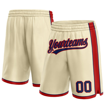 Custom Cream Navy-Red Authentic Basketball Shorts