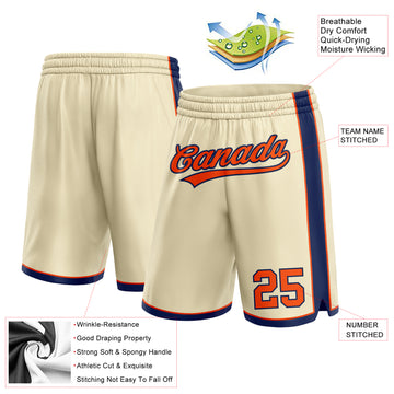 Custom Cream Orange-Navy Authentic Basketball Shorts