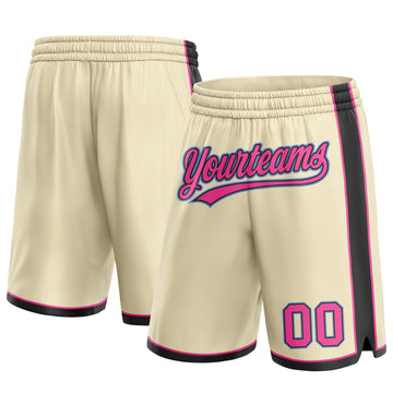 Custom Cream Pink Black-Light Blue Authentic Basketball Shorts