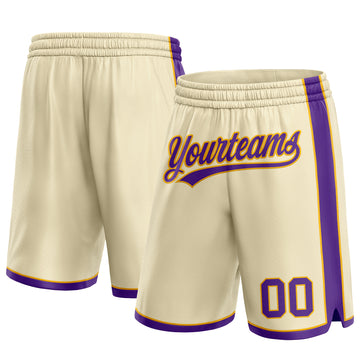 Custom Cream Purple-Gold Authentic Basketball Shorts