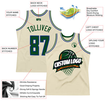 Custom Cream Green-Royal Authentic Throwback Basketball Jersey