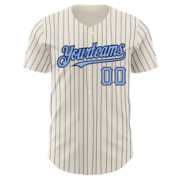 Custom Cream Navy Pinstripe Light Blue Authentic Baseball Jersey