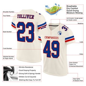 Custom Cream Royal-Red Mesh Authentic Football Jersey