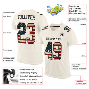 Custom Cream Vintage USA Flag-Black Mesh Authentic Football Jersey