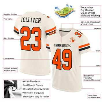 Custom Cream Orange-Black Mesh Authentic Football Jersey