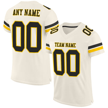 Custom Cream Black-Gold Mesh Authentic Football Jersey