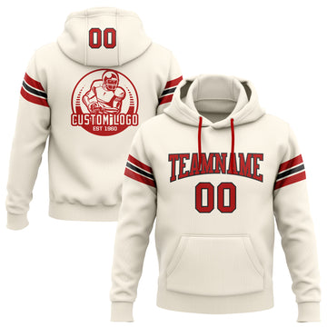 Custom Stitched Cream Red-Black Football Pullover Sweatshirt Hoodie