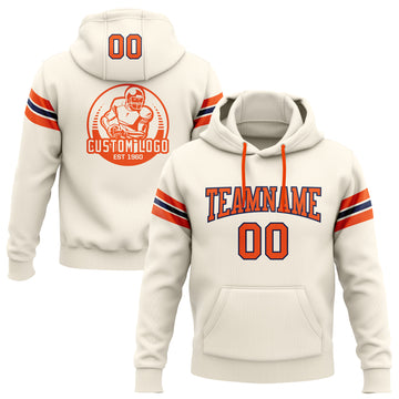 Custom Stitched Cream Orange-Navy Football Pullover Sweatshirt Hoodie