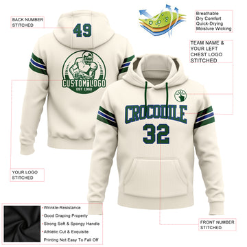 Custom Stitched Cream Green-Royal Football Pullover Sweatshirt Hoodie