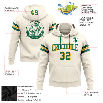 Custom Stitched Cream Kelly Green-Gold Football Pullover Sweatshirt Hoodie