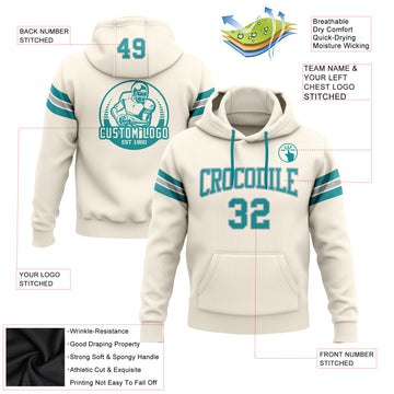 Custom Stitched Cream Teal-Gray Football Pullover Sweatshirt Hoodie