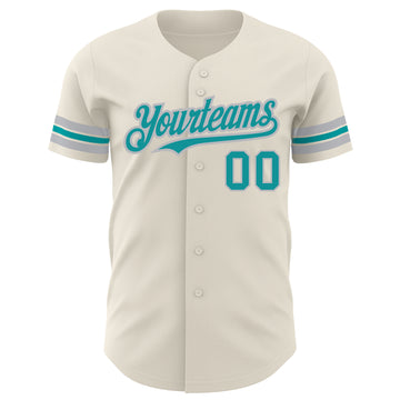 Custom Cream Teal-Gray Authentic Baseball Jersey