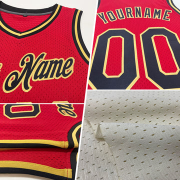 Custom Cream Navy-Gold Authentic Throwback Basketball Jersey