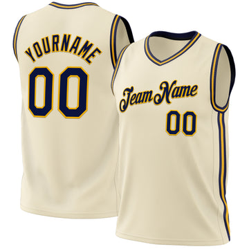 Custom Cream Navy-Gold Authentic Throwback Basketball Jersey