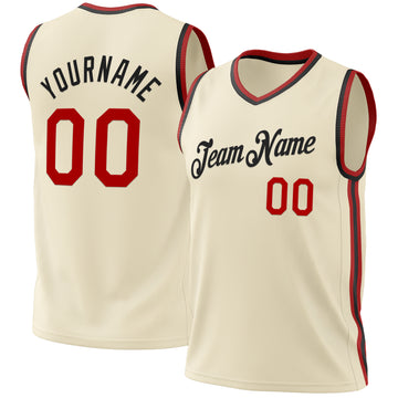 Custom Cream Red-Black Authentic Throwback Basketball Jersey