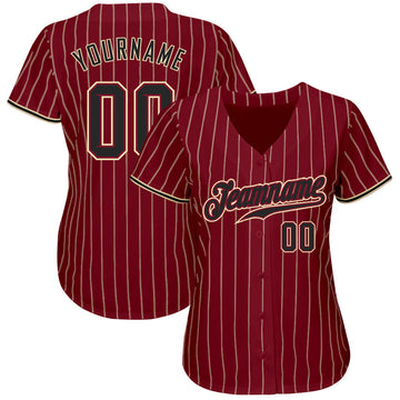 Custom Crimson Cream Pinstripe  Black-City Cream Authentic Baseball Jersey