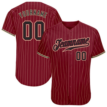 Custom Crimson Cream Pinstripe  Black-City Cream Authentic Baseball Jersey