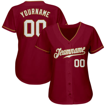 Custom Crimson White-Old Gold Authentic Baseball Jersey