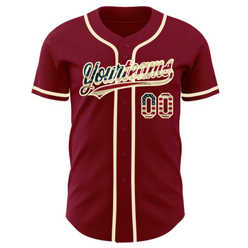 Custom Crimson Vintage USA Flag-Cream Authentic Baseball Jersey