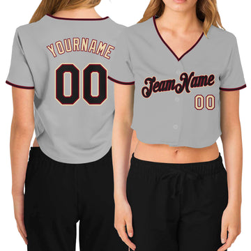  Women's Crop Top Baseball Jersey Button Down V-Neck