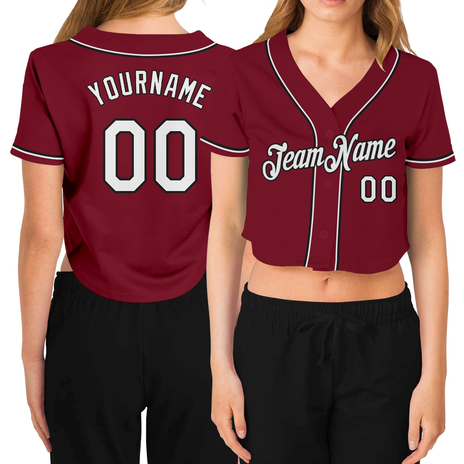 Custom Women's Crimson White-Black V-Neck Cropped Baseball Jersey Discount