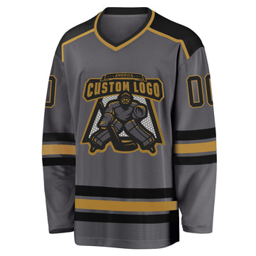Custom Steel Gray Black-Old Gold Hockey Jersey